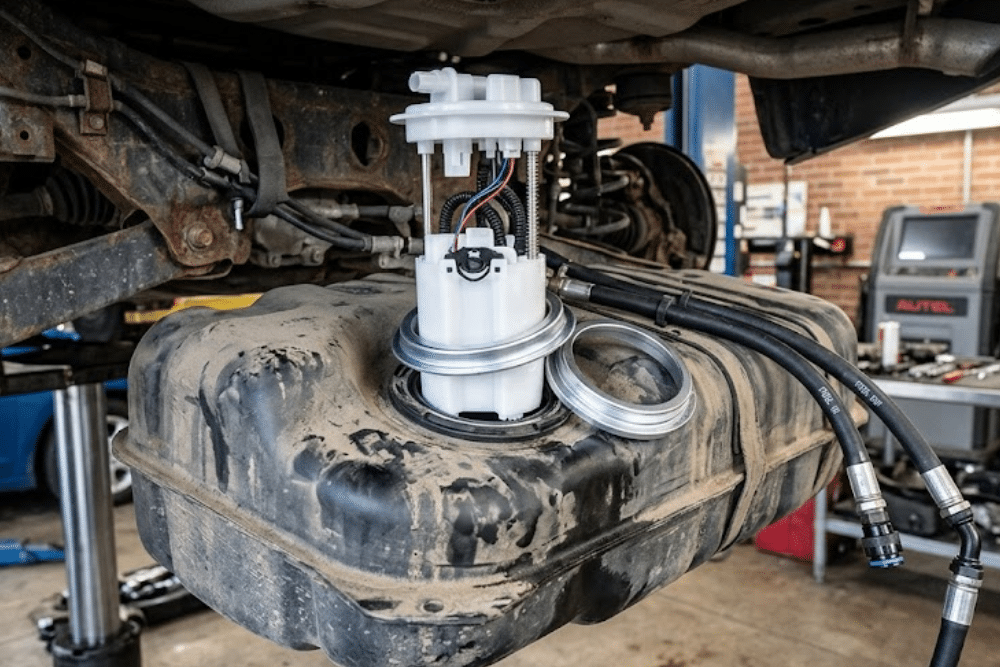 Fuel Pump Replacement in St. Charles IL At Fox River Tire & Auto. Fuel pump assembly installation during an auto repair service